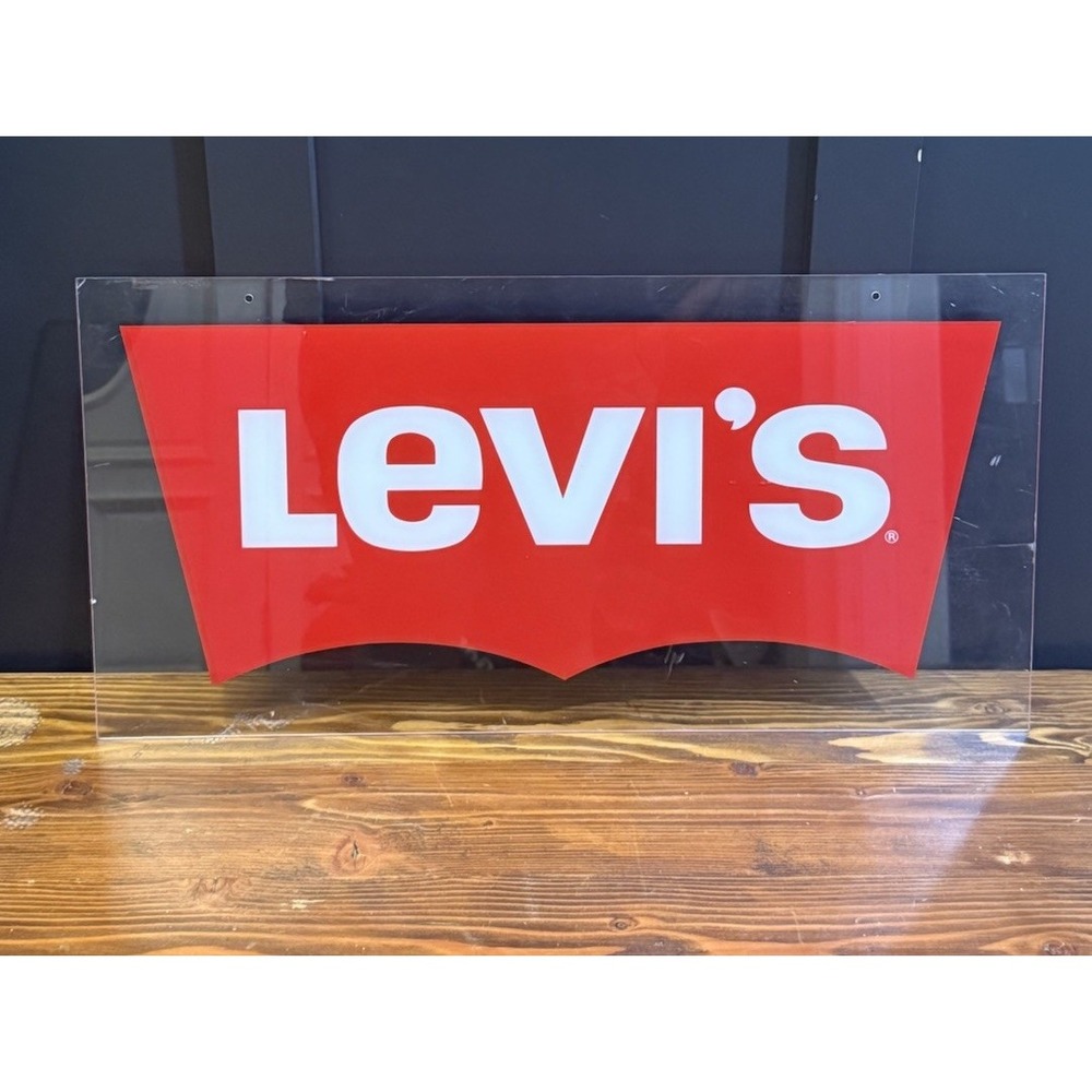VTG LEVI'S ACRYLIC STORE ADVERTISING DISPLAY SIGN 24 X 12 Double Sided  LEVI'S